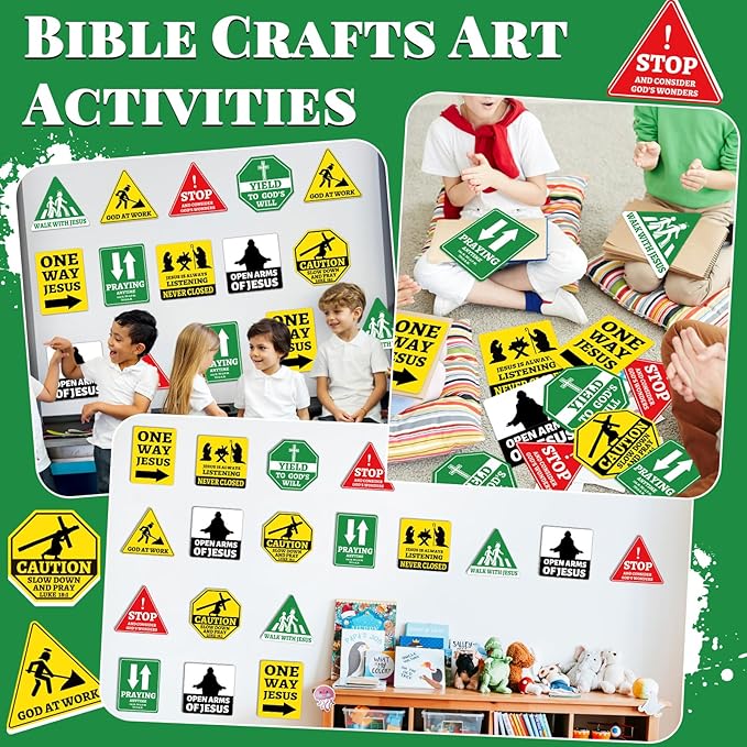 27PCS Religious Cutouts Jesus VBS Construction Traffic Road Sign for Jesus Birthday Classroom Bulletin Board Decors Sunday School God Construction Theme Bible Wall Bulletin Signs Classroom Supplies