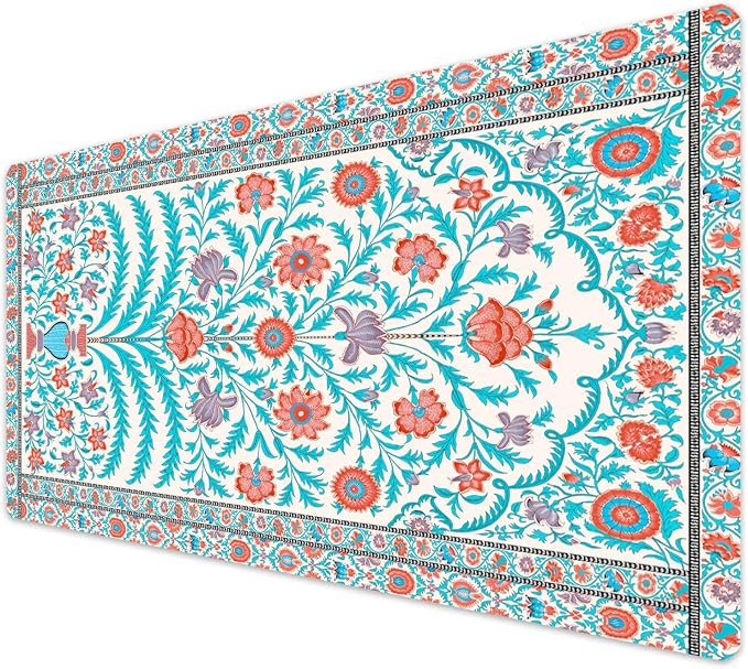 French KOKO Large Desk Mat 36" x 16.5" – Boho Floral Tapestry Mouse Pad for Keyboard & Mouse – Non-Slip Waterproof Desk Protector Aesthetic Office Pad for Women