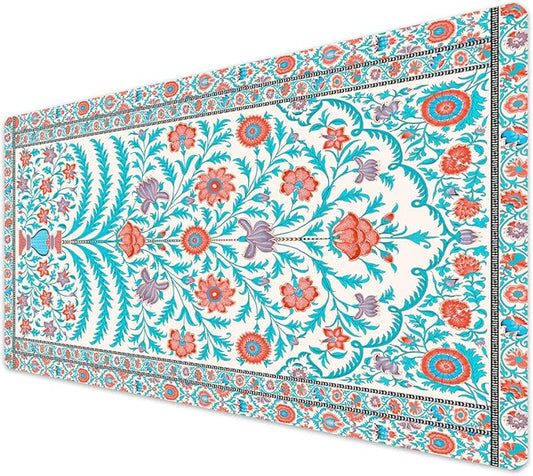 French KOKO Large Desk Mat 36" x 16.5" – Boho Floral Tapestry Mouse Pad for Keyboard & Mouse – Non-Slip Waterproof Desk Protector Aesthetic Office Pad for Women
