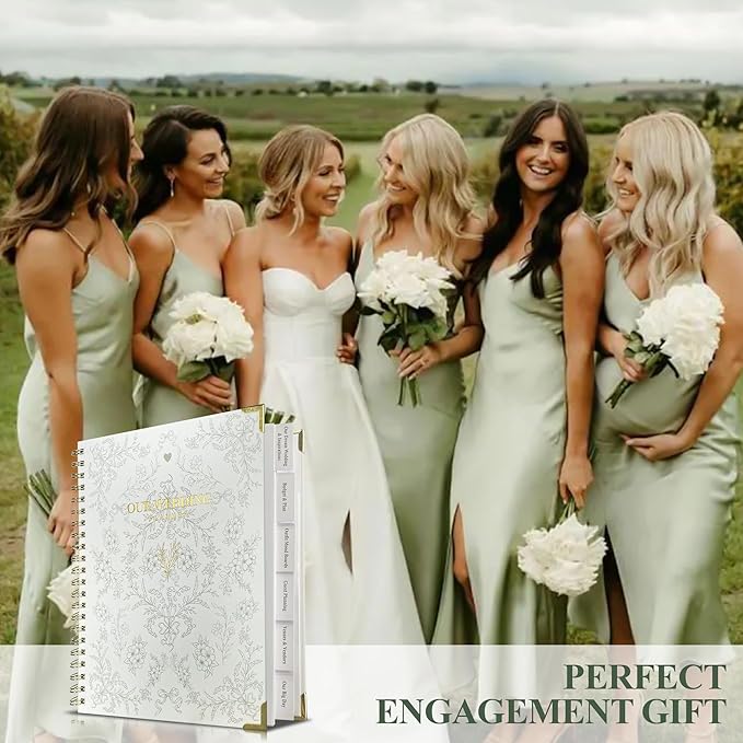 Bride Squad Wedding Planner Book and Organizer | Bridal Wedding Planner Book with Countdown Calendar & Checklists | A Thoughtful Engagement Gifts for Couples, Green & White Floral