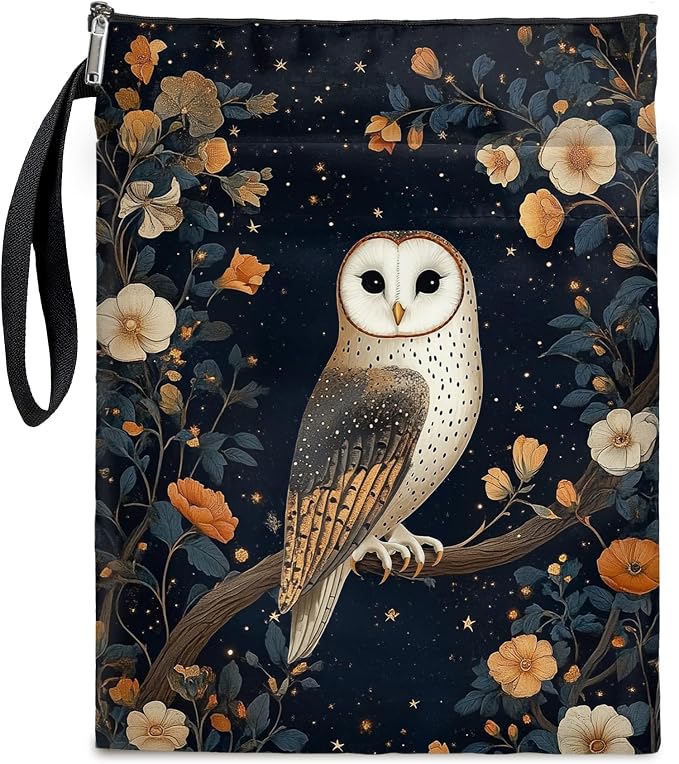 Vintage Floral Owl Book Cover, Waterproof Book Sleeve with Zippered Front Pocket Retro Flowers Book Pouch for Book Lovers, Christmas, Birthday, Graduation Gifts (Owl, Large)