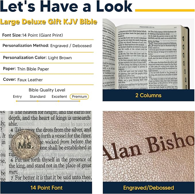 Personalized KJV Two-Tone Large Holy Bible Brown Faux Leather King James Version Giant Print Size with Index Tabs | Custom with Name, Date or Text | Gift for Christian & Religious Celebrations