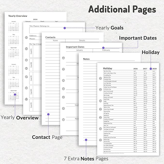 2026 Weekly & Monthly Planner Refills for A5 7-Ring Binders, July 2026 - Jun 2027, Forvencer 7-Hole Punched Planner Inserts with Colorful Monthly Tabs, Small Calendar Organizers, 5-1/2" x 8-1/2"