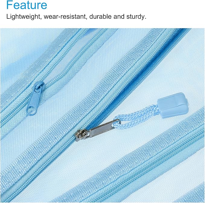 MECCANIXITY Mesh Zipper Bags, A5 Nylon Double Layer Zip File Pouch Storage Organizer Pockets for Travel Office Accessories, Blue Pack of 6