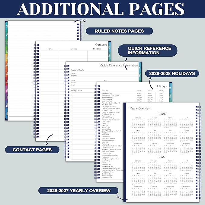 2026-2027 Planner - 2026-2027 Planners Weekly and Monthly, JUL. 2026 - JUN. 2027 11'' x 9'', Planner 26-27 with Colorful Tabs, Premium Paper, Twin-wire Binding - Classic Navy Blue