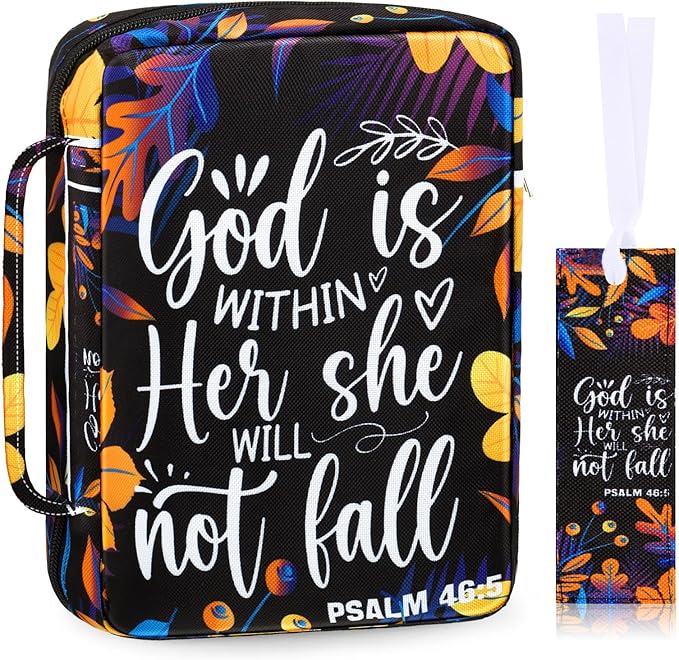 Laumoi Bible Cover Case for Women 10'' Bible Holder Case Large Religious Carrying Bag for Women Study Christian Book Gift (Leaves Style)