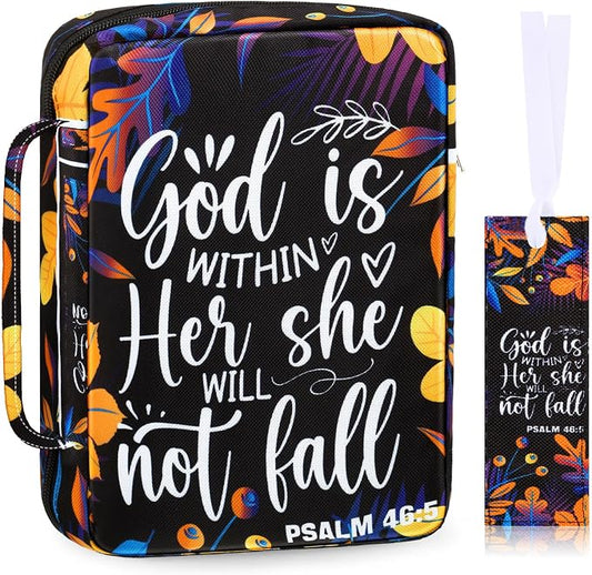Laumoi Bible Cover Case for Women 10'' Bible Holder Case Large Religious Carrying Bag for Women Study Christian Book Gift (Leaves Style)