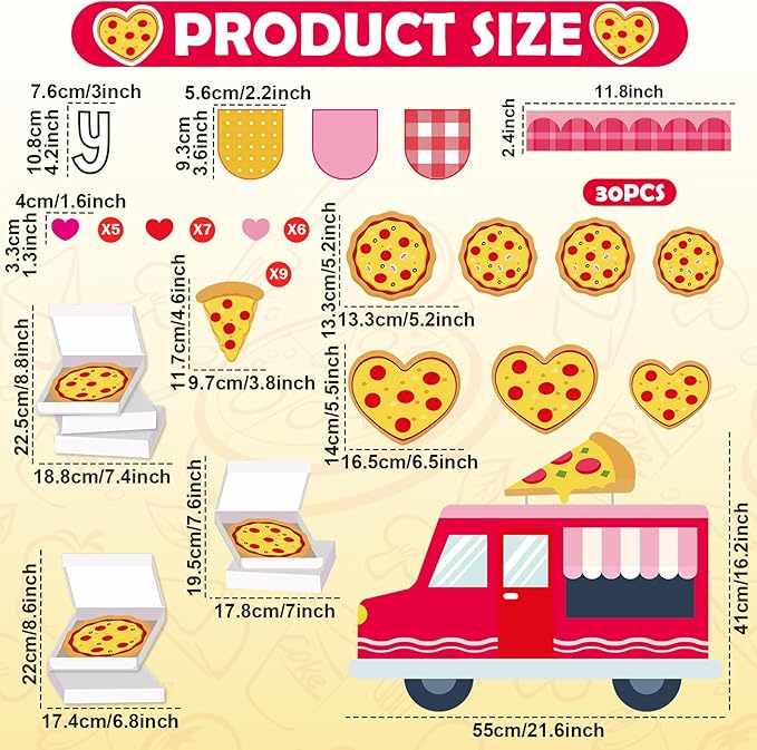 Valentine’s Day Pizza Classroom Bulletin Board Decorations Pizza Truck Heart Cutouts You Have A Pizza My Heart Bulletin Board Set Valentines Day Decor for Home School Office Pizza Party Supply