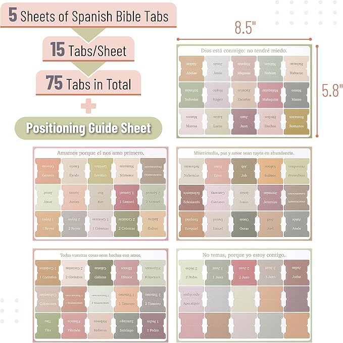 Mr. Pen- Spanish Bible Tabs, 75 pcs, Boho Theme, Laminated Bible Tabs for Women and Men