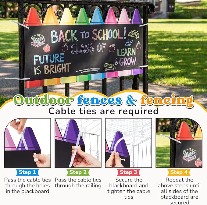 MotiMind 1 Pcs Giant Outdoor Chalkboard for Kids Suitable Indoor and Outdoor Use, Weatherproof Large Black Chalkboard Panels for Wall Back to School Decorations (Large Crayon)