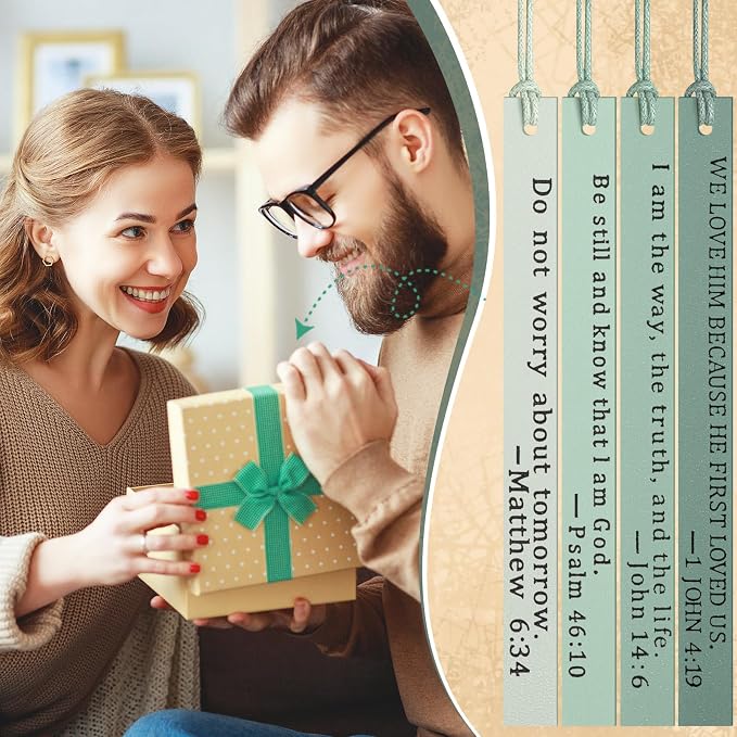 Laumoi 10 Pcs Christian Leather Bookmarks, Handmade Bible Verses Scripture Bookmarks for Women & Men, Religious Christian Gifts for Book Lovers, Church & Book Club Supplies(Elegant, Green)
