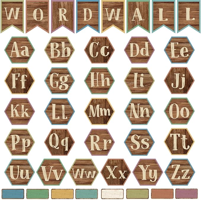 Word Wall Classroom Bulletin Board Set Classroom Alphabet Letters for Wall Alphabet Classroom Decoration Supplies for Home Preschool Primary School Wall Decor （Wood Grain