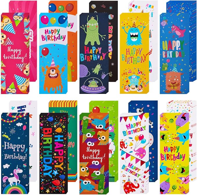 Tenare 300 Pieces Happy Birthday Bookmarks Laminated Imaginative Colors and Patterns for Students Classroom Stationery Supplies