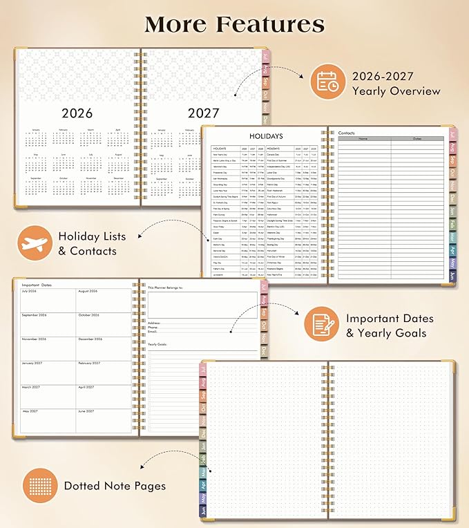 Academic Planner 2026-2027, Hardcover Weekly and Monthly Calendar Planner from July 2026 - June 2027, 8.5" x 11" A4 Large Daily Agenda with Tabs, College School Organizer for Student Teacher, Boho Sun & Moon