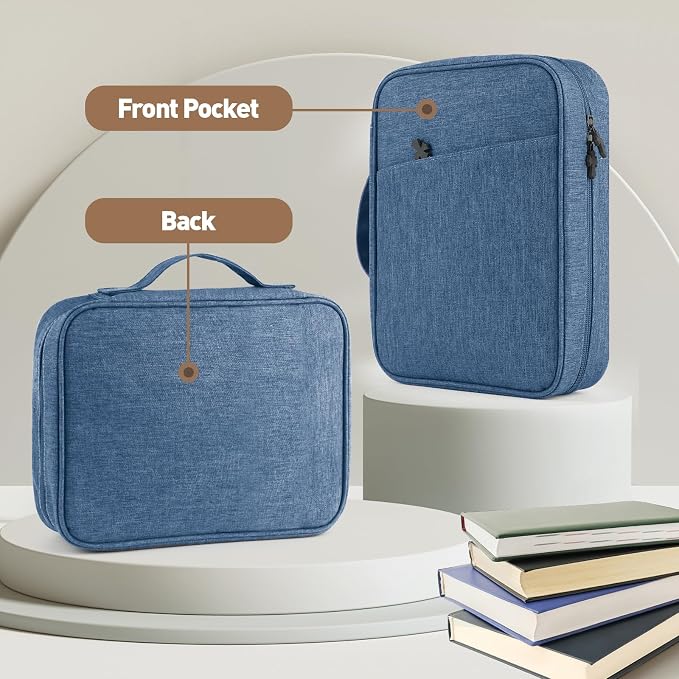 MOSLA Bible Cover Bag with for Women Men, Scripture Study Carrying Book Cover Church Bag with Handle and Pocket for Fathers Mothers Mom Kids, Catholic Church, Christian Gifts Dark blue