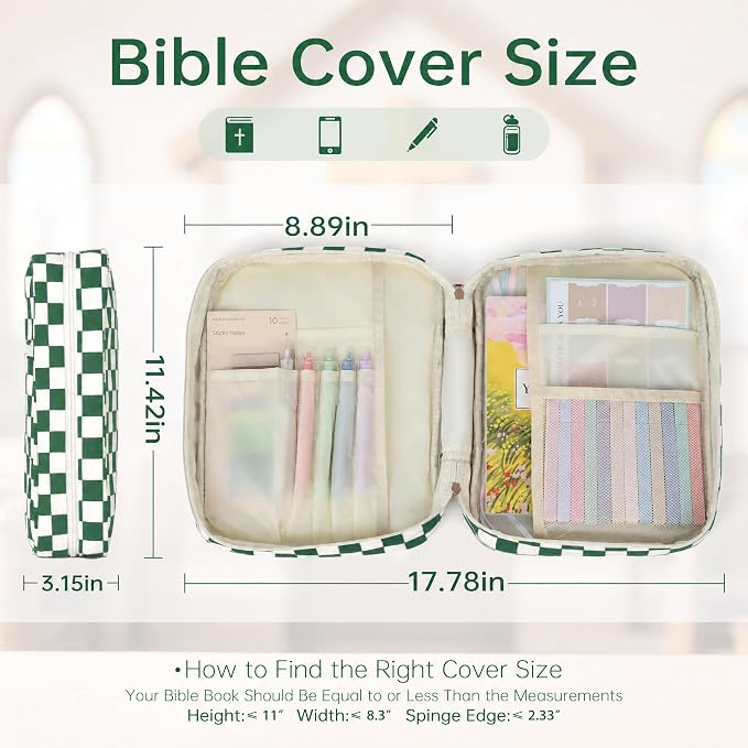 Bible Bag Cover Case for Women Bible Carrying Bag with Handles Bible Study Supplies & Accessories Christian Gifts for Women (Green)
