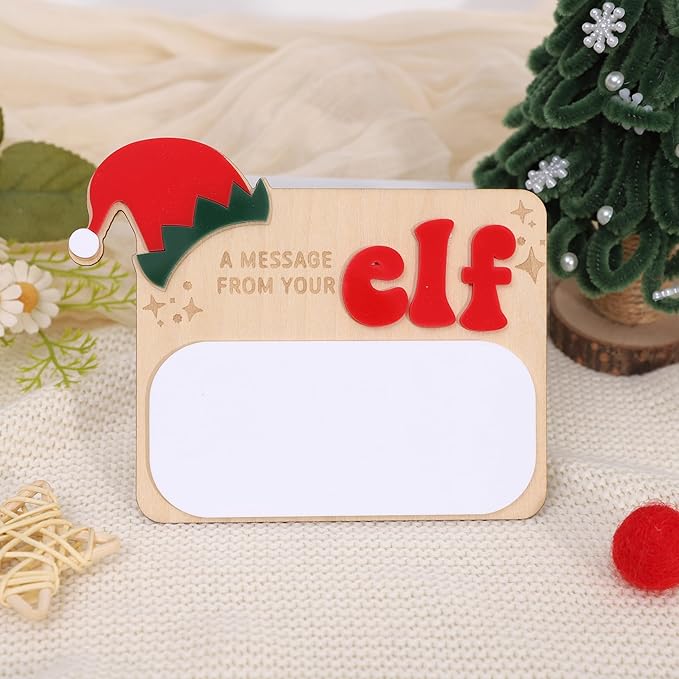 Christmas Elf Message Board - Christmas Holiday Decorations,A Message from Your Elf Sign,Reusable Dry Erase Wooden Board,Santa Magical Party Decorations