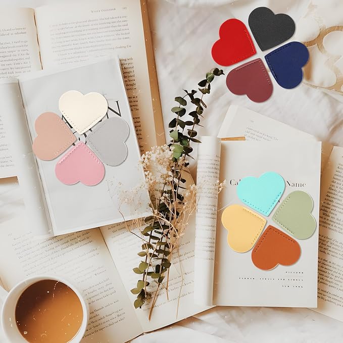12 PCS Leather Heart Bookmarks Cute Corner Bookmarks Handmade Book Marks Book Accessories for Women Teachers Book Lovers Reading Gifts