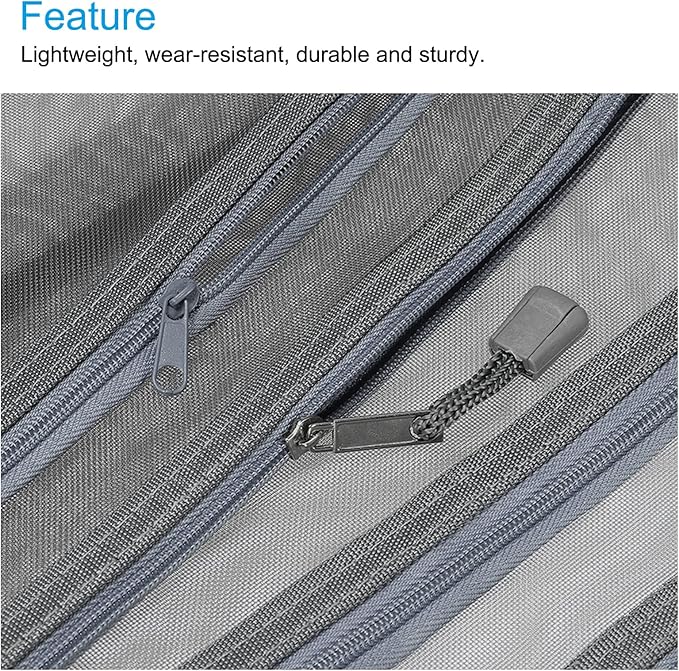 MECCANIXITY Mesh Zipper Bags, A5 Nylon Double Layer Zip File Pouch Storage Organizer Pockets for Travel Office Accessories, Gray Pack of 6