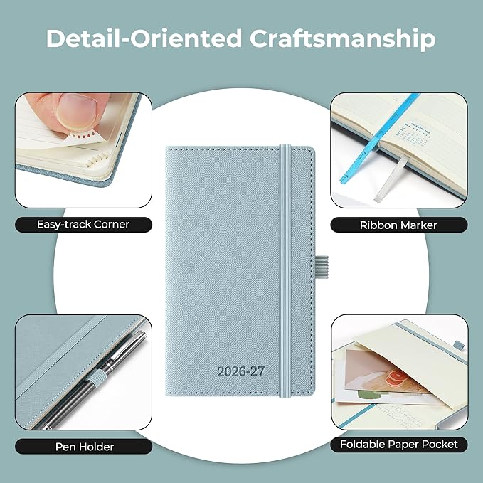 Weekly Monthly 2026-2027 Planner (July 26-Dec 27),6.5"x3.75",18 Months Agenda Plan with Month Tabs & Pocket,Expenses/Note Pages, Academic Calendar with Vegan Leather Cover,Dusty Blue