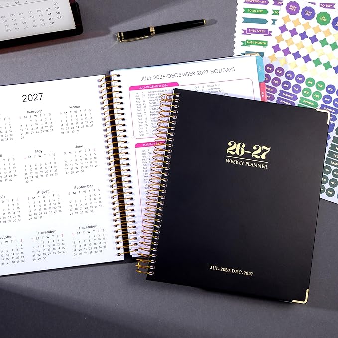 Yoment Planner 2026-2027 Weekly and Monthly 8.5"x11" Large Hardcover Planner from Jul 2026 - Dec 2027 18 Months Calendar Planners for Women Men Yearly Agenda Daily Weekly Planning with Tabs, Black