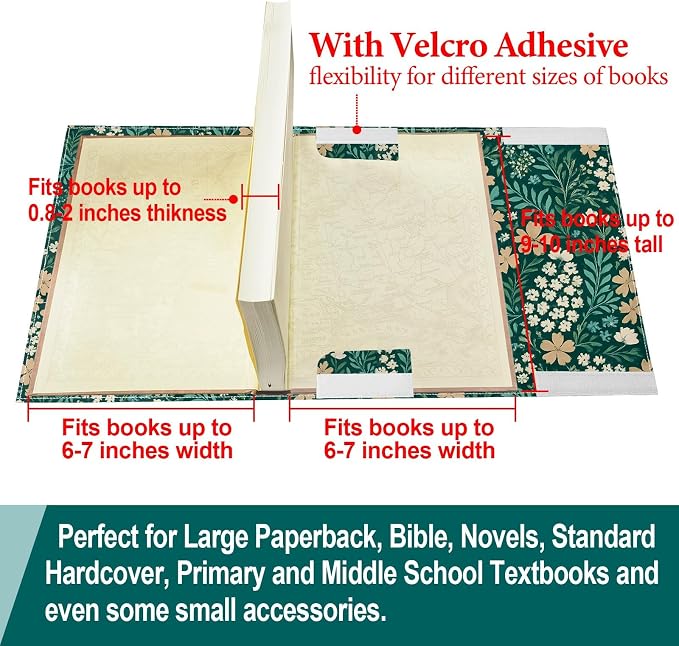 Floral Book Cover Protector for Paperback, Adjustable Soft Canvas Fabric Book Cover with Pocket Bookmark, Double-Sided Flower Printed Book Dust Jacket Covers for Hardcover Book Lovers Gift