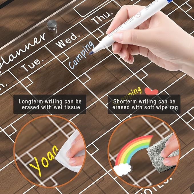 Magnetic Acrylic Calendar for Fridge,2 Pack 11"x15" Clear Fridge Calendar Dry Erase Magnetic Planning Boards Set(Monthly Planner+Blank Memo Board)