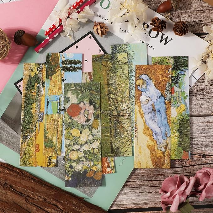 MWOOT 30 Pieces Art Painting Paper Bookmarks,Van Gogh Art Painting Page Folder Bookmark Set, Page Clip Book Mark for Book Reading Marker Gift (14 x 5CM, 30 Styles)