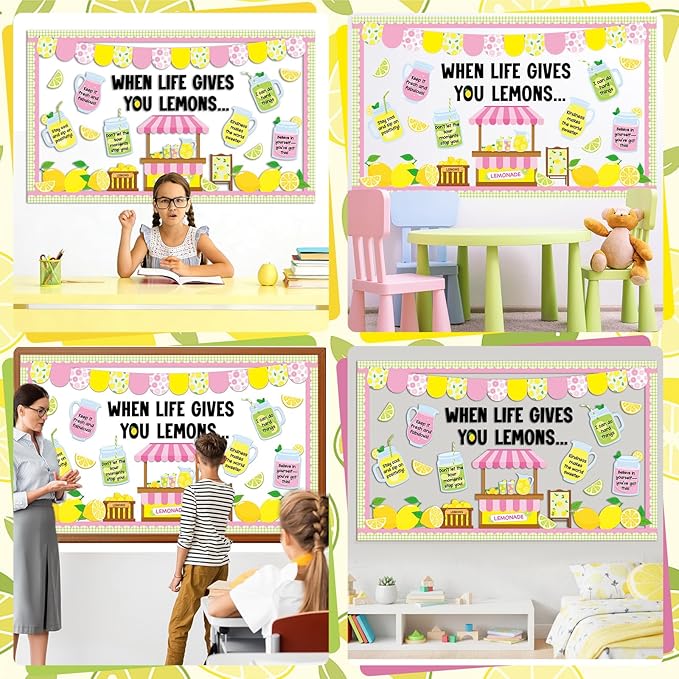 Summer Bulletin Board Set Lemon Theme Classroom Decorations Lemonade Stand Paper Cutouts Summer Bulletin Board Borders for Teacher Back to School Supplies Wall Window Blackboard Door Decor