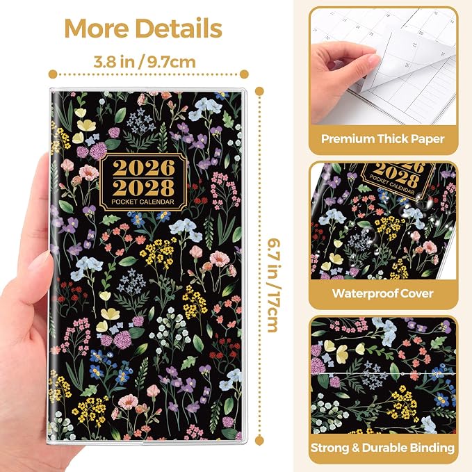 SKYDUE Pocket Calendar 2026-2028, Pocket Monthly Planner Jul 2026 - Dec 2028 for Purse, 6.7" X 3.8" 30-Month Small Planner, Academic Year Calendar, Compact Design with Plastic Sleeve