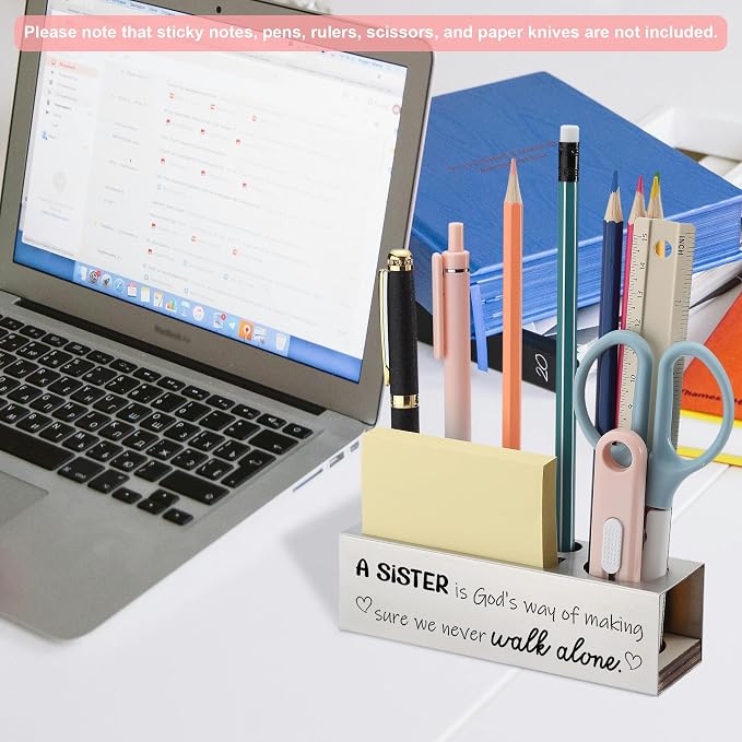 Christian Sister Pencil Holder for Desk, Religious Gift for Women Girls, Engraved Bible Verse Office Organizer for Pens Notes Scissors, Inspirational Christian Desk Decor for Sister Friend - FBA397