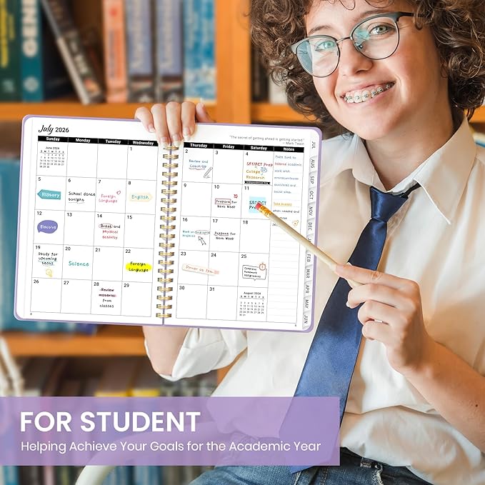 Planner 2026-2027 for Women & Men, Academic Monthly and Weekly Calendar Planner, Jul 2026 - Jun 2027, A5 (6.3" x 8.5"), Teacher Student Planning Book with Tabs, Ideal for Office School Supplies - Lilac Purple