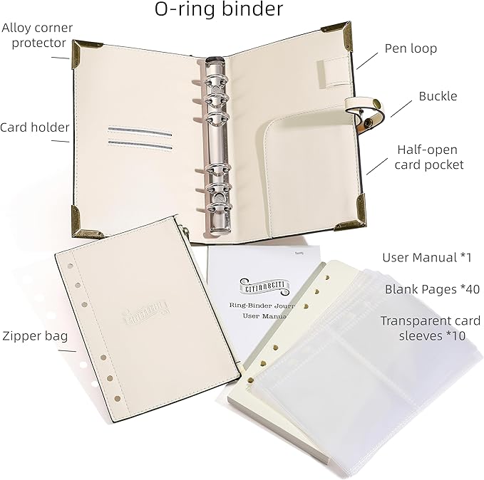 A5 Binder 6-Ring Refillable Vegan Leather Notebook Organizer, Vintage Writing Journal-80 Pages - for Drawing Sketching and Writing, Book Lovers Gifts (Jane Eyre)