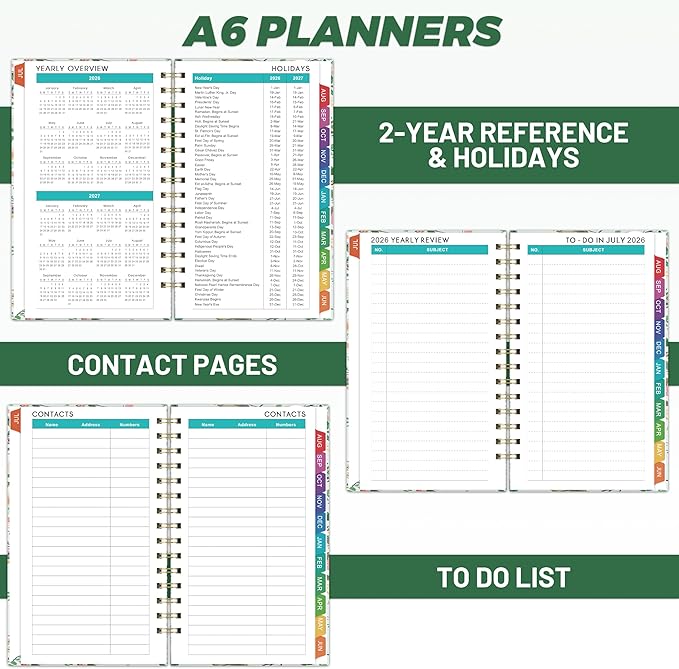 Pocket Calendar 2026-2027 - 2026-2027 Pocket Planner for Purse, Jul. 2026 - Jun. 2027 Planner Weekly and Monthly, 4.1'' × 6.8'', 12 Months Tabs, Strong Twin-wire Binding, Floral Cover