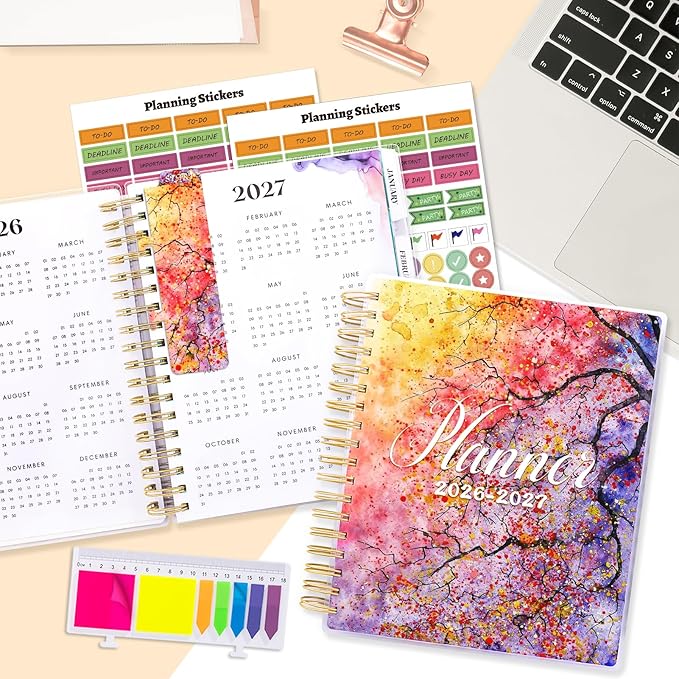 Planner 2026-2027, Large 18 Months Academic Daily Weekly Monthly Planner Yearly Agenda Jan. 2026–June. 2027, 7.9" x 9.8", Page Tabs, Separator Page, Pocket Folder, Bookmark, Stickers, Sticky Note Set