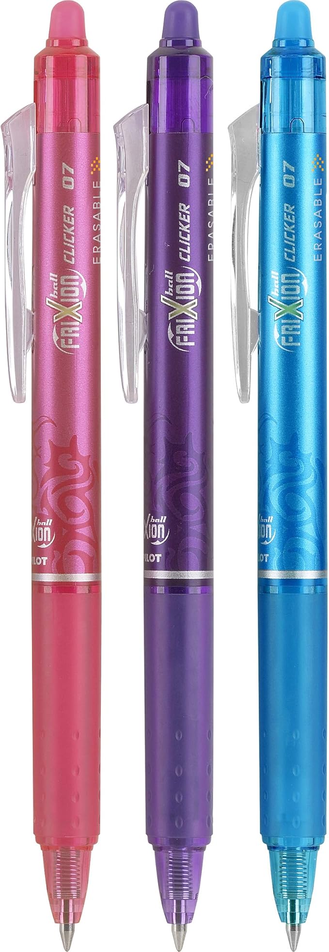 PILOT FriXion Clicker Erasable, Refillable & Retractable Gel Ink Pens, Fine Point, Pink/Purple/Turquoise Inks, 3-Pack (31469)