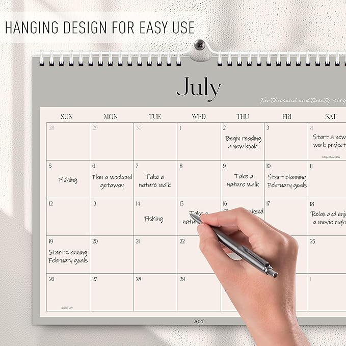 Aesthetic 2026 Wall Calendar - 12 Monthly Calendar from January 2026 to December 2026, 13.7" x 11", Modern Horizontal Wall Hanging Calendar for Organizing & Planning