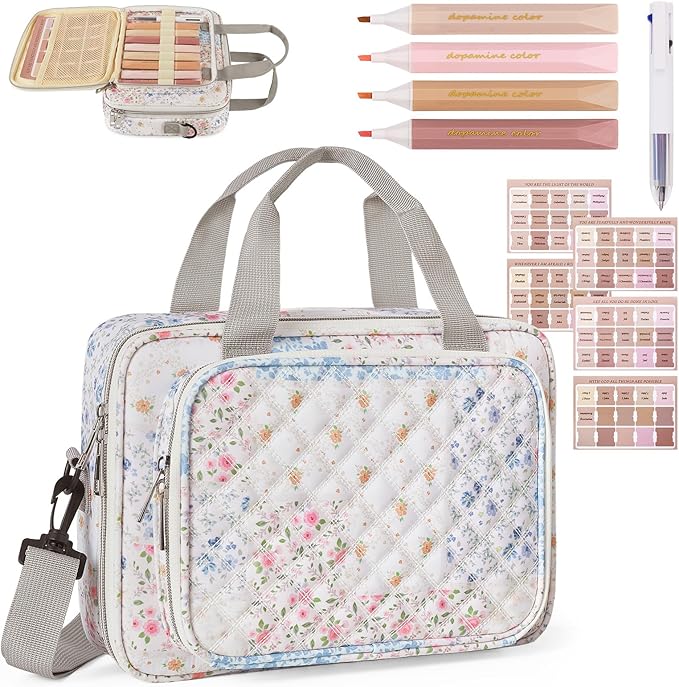 Play Tailor Bible Cover Case for Women Large Bible Bag Carrying Case Study Supplies Accessories with Tabs, Highlighters and Adjustable Shoulder Belt for Girls, Pink Blue