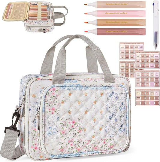 Play Tailor Bible Cover Case for Women Large Bible Bag Carrying Case Study Supplies Accessories with Tabs, Highlighters and Adjustable Shoulder Belt for Girls, Pink Blue