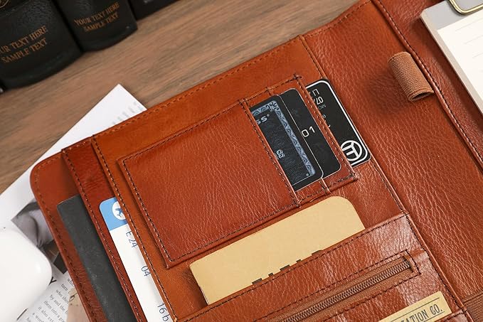 Custom Oil Brown Mini Portfolio Binder Padfolio with Clipboard - A5 Legal Size Holder for Business Meetings