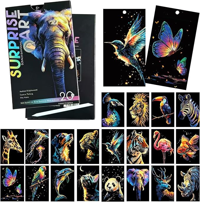 Pull-Out Scratch Art 20-Sheet Natural Wonders Scratch Art Bookmark DIY Art Set—Perfect as Party Favors or Gifts (Animal Bookmarks