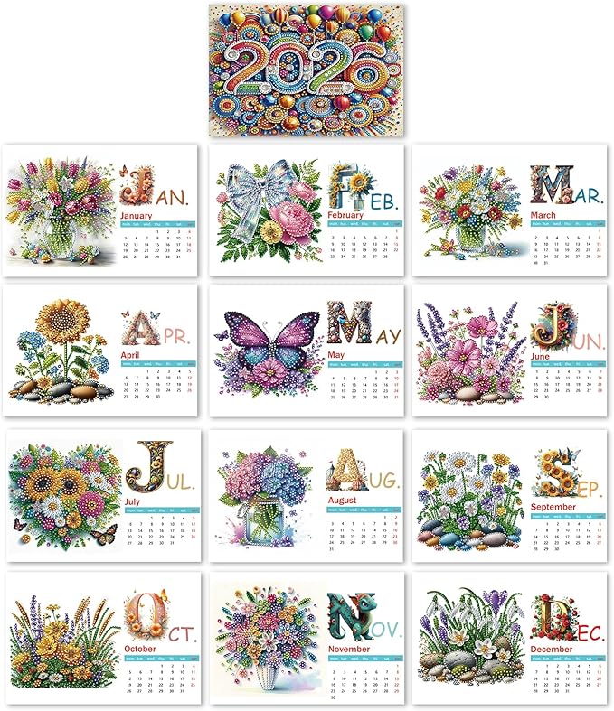 2026 Standing Desk Calendar DIY Diamond Art Painting Monthly Flip Desktop Calendar with To Do List Calendars Planner for Home Office-2026 Flowers
