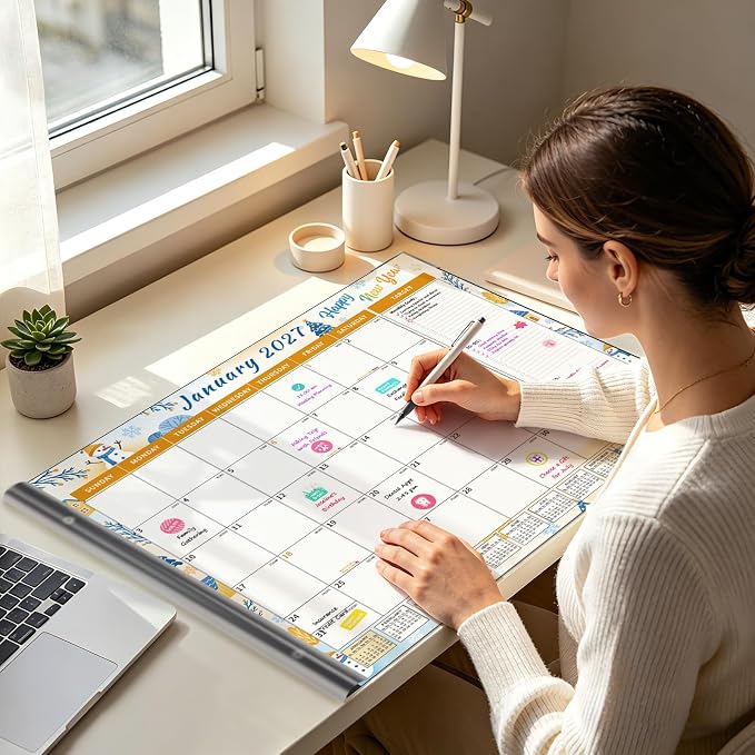 Ospelelf Desk Calendar 2026-2027 Large 22'' x 17'', 2026 Monthly Deskpad Calendar, 18 Month Calendar for Family Office, Use July 2026 - Dec 2027, Four Seasons Calendar