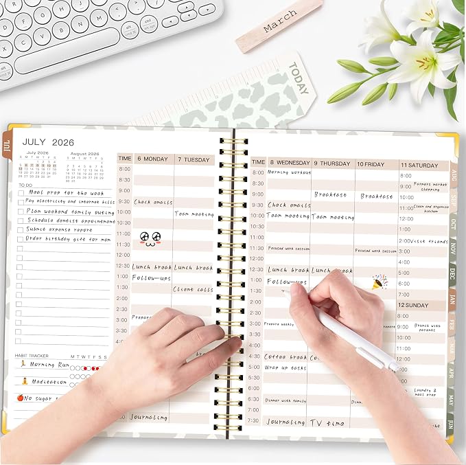 2026-2027 Academic Planner, Weekly & Monthly Appointment Book from Jul. 2026 - Jun. 2027, Work & Life Daily Hourly Planner with Time Slots,Agenda Organizer for School Office, Leopard Print, 8.4"x 6.1"