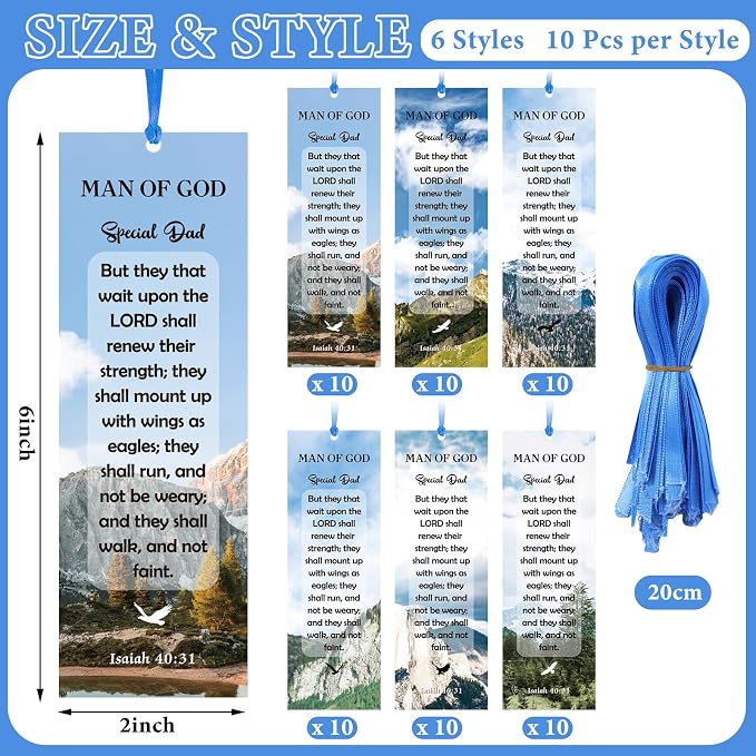 60 Pcs Happy Father's Day Man of God Bookmarks Religious Christian Bookmarks Church Bookmarks Gift for Teens Men Women Church Home Party Favors