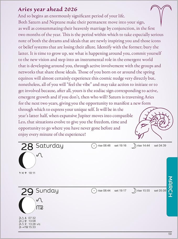 Astrocal Moon Diary 2026, Lunar Calendar Datebook, Personal Organiser, Moon Phase Diary Planner, USA