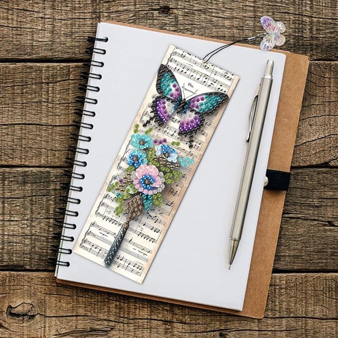 ARTopet 3Pcs DIY Diamond Art Painting Bookmarks with Colorful Butterfly Pendant PET Bookmark Ornament Double Sided Pattern Single Sided Diamond Book Marker Clip Gifts Tags-Butterfly04