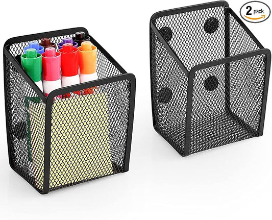 Ameceres Magnetic Pencil Holder - Extra Strong Magnets Mesh Marker Holder Perfect for Whiteboard, Refrigerator and Locker Accessories (1-Compartment (2 Packs))