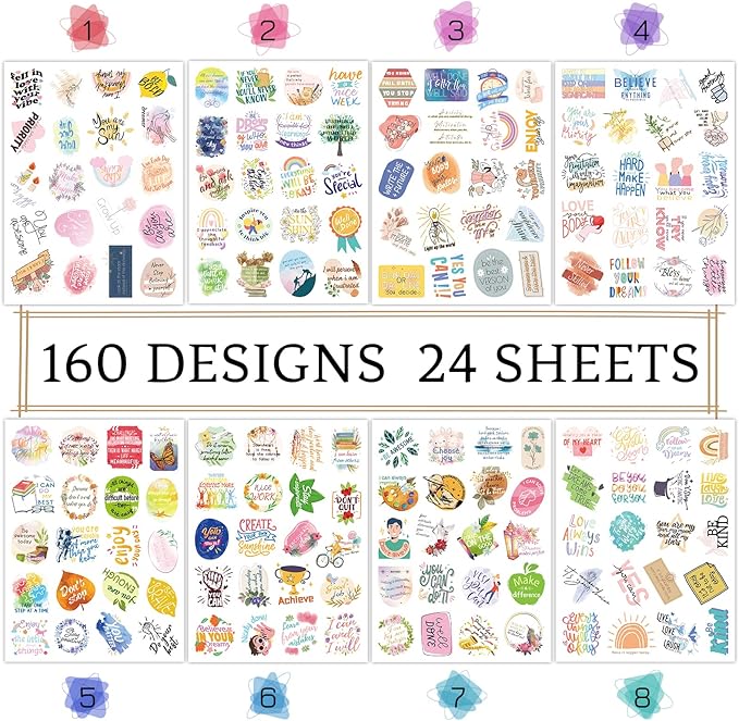 480PCS Inspirational Happy Planner Stickers for Adults Organizers Scrapbooking Supplies Waterproof Stickers Aesthetic Quotes Journaling Sticker for Kids Teens Teacher Supplies