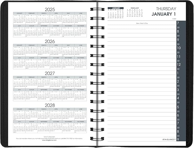 AT-A-GLANCE 2026 Appointment Book Planner, Daily, 5" x 8", Small, Half-Hour, Black (702070526)